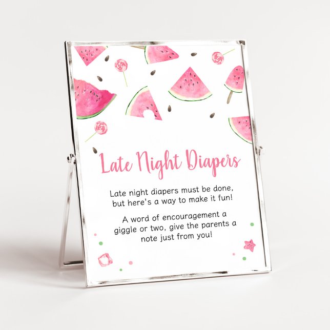 Sweet Little Baby Watermelon Spate Night Diapers Poster (Watermelon Sweet Little Baby Shower Late Night Diapers Sign)