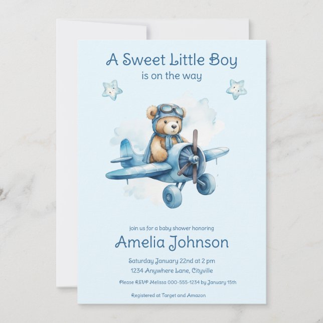 Sweet Little Boy on Way Baby Shower Einladung (Vorderseite)