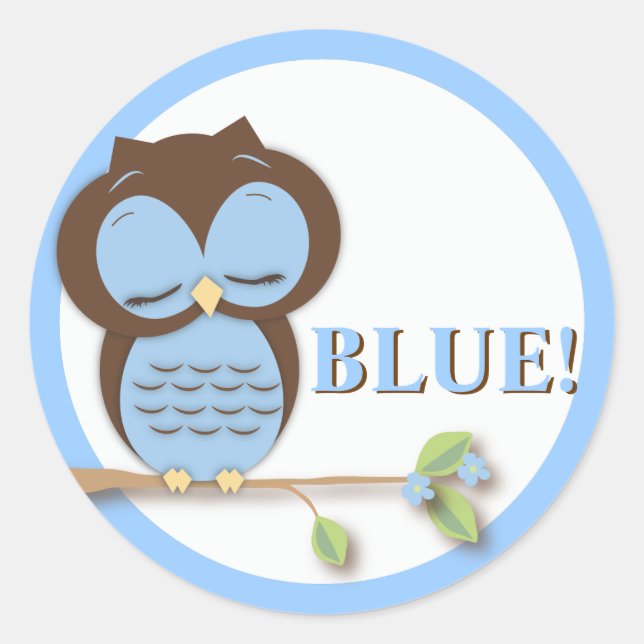 Sweet Little Boy Owl auf einem Branch Team BLUE! Runder Aufkleber (Vorderseite)