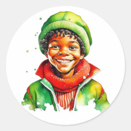 Sweet Little Boy Watercolor Weihnachten Runder Aufkleber