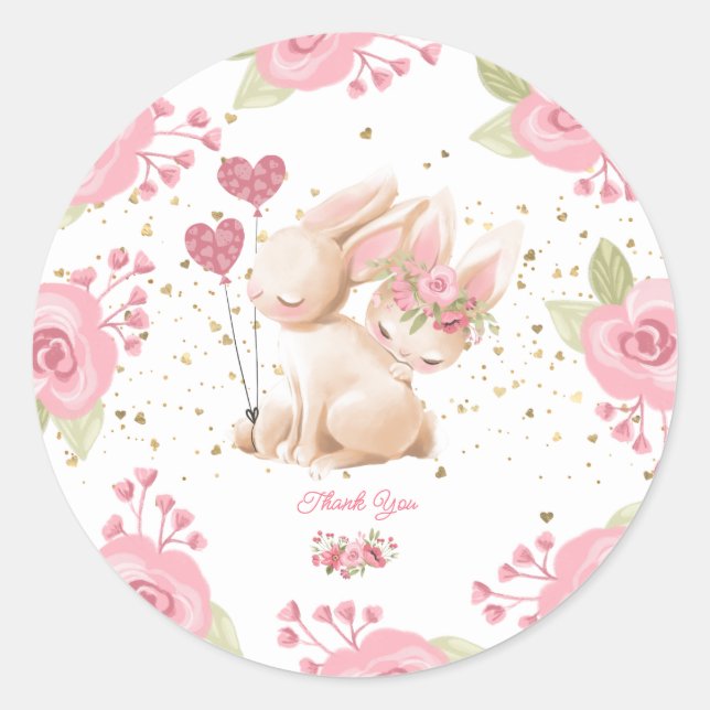 Sweet Little Bunny Baby Girl Dusche Runder Aufkleber (Vorderseite)