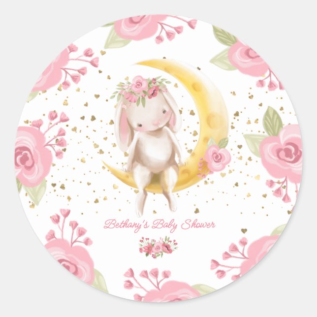 Sweet Little Bunny Baby Girl Dusche Runder Aufkleber (Vorderseite)
