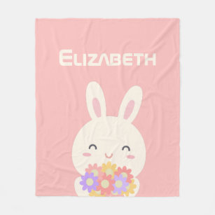 Sweet Little Bunny & Blume Individuelle Name Pink Fleecedecke