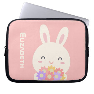 Sweet Little Bunny & Blume Individuelle Name Pink Laptopschutzhülle