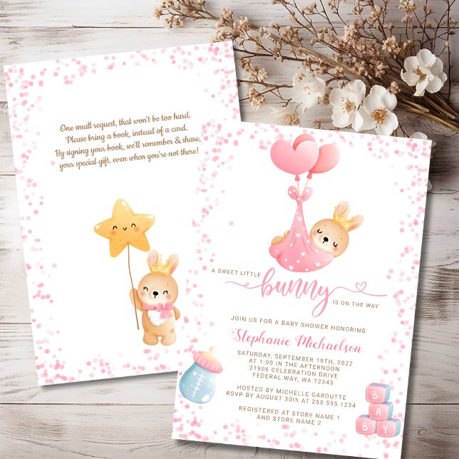 Sweet Little Bunny Girl Book Request Baby Dusche Einladung (Sweet Little Bunny Girl Book Request Baby Shower Invitation)