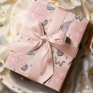 Sweet Little Critter Pink Baby Bugs Insekten Kinde Geschenkpapier
