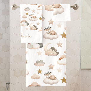 Sweet Little Deer Clouds and Stars Elegante Boho Badhandtuch Set