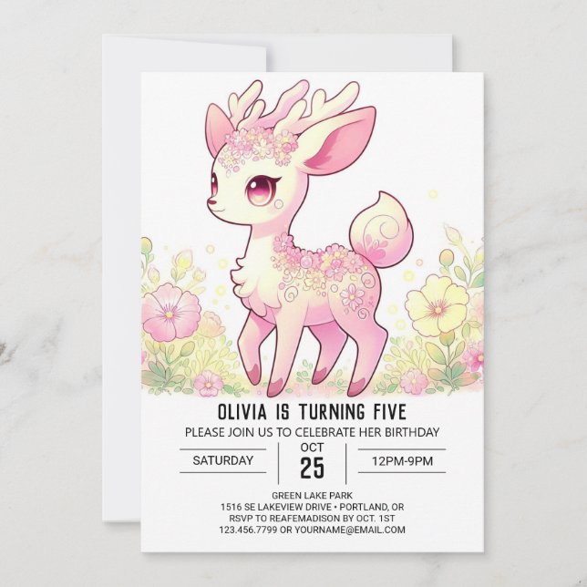 Sweet Little Deer Digital Geburtstag Einladung (Vorderseite)