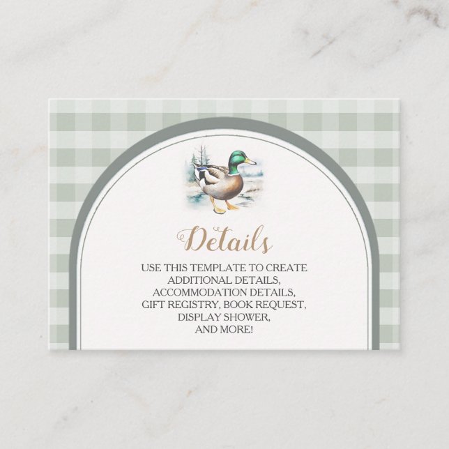 Sweet Little Duckling Gingham Baby Dusche Details Begleitkarte (Vorderseite)
