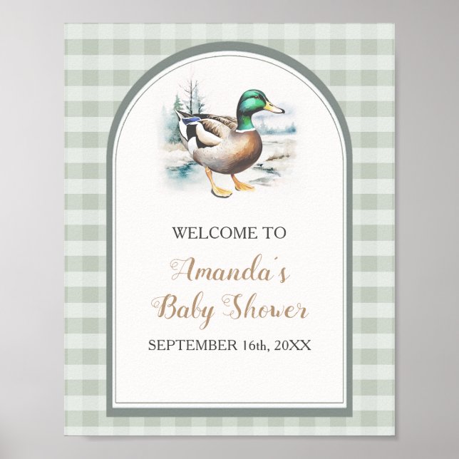 Sweet Little Duckling Gingham Baby Dusche Willkomm Poster (Vorne)