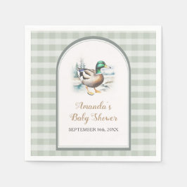 Sweet Little Duckling Mallard Gingham Baby Shower Serviette