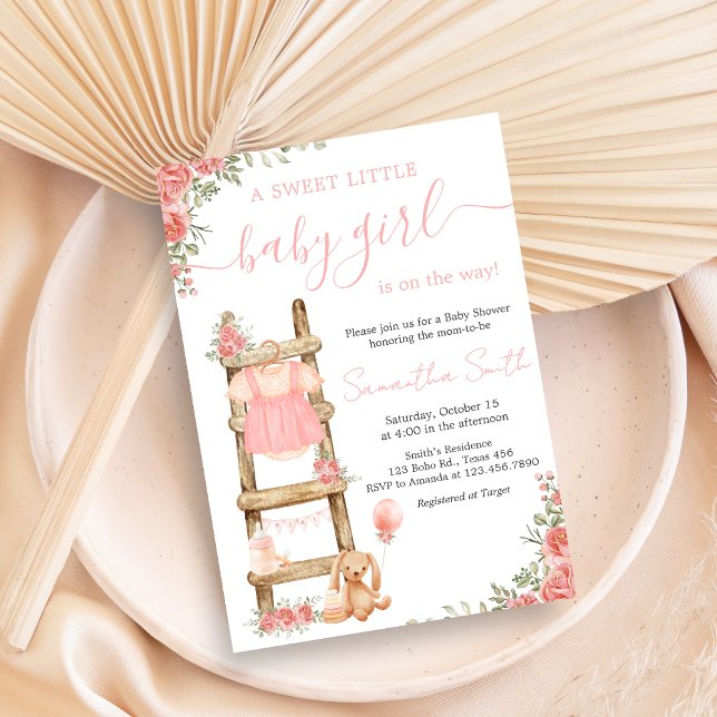 Sweet Little Girl Boho Baby Shower Einladung (Pink Boho Clothes Baby Shower Invitation)