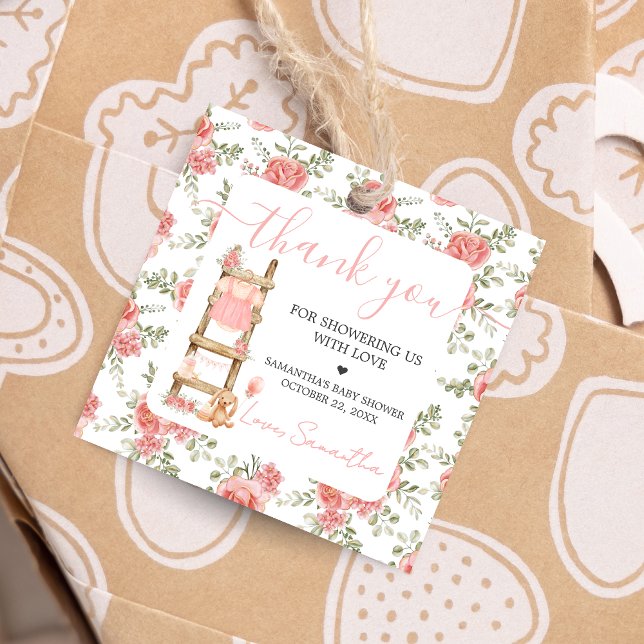 Sweet Little Girl Boho Baby Shower Square Geschenkanhänger (Pink Boho Clothes Baby Shower Favor Tags)