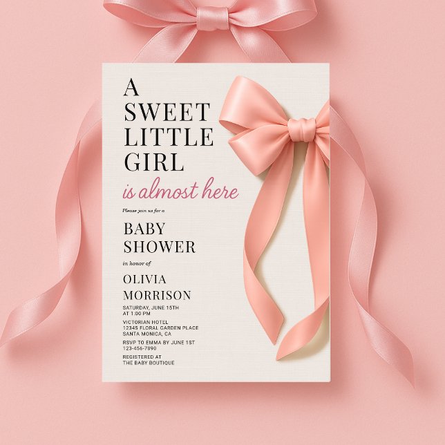 Sweet Little Girl is Almost Here Bow Baby Shower Einladung (Von Creator hochgeladen)
