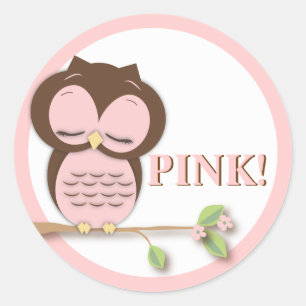 Sweet Little Girl Owl in einem Branch Team PINK! Runder Aufkleber