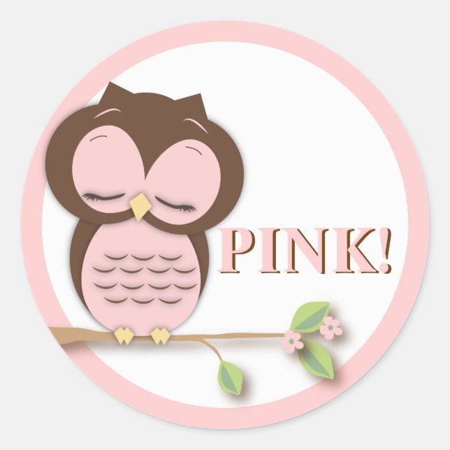 Sweet Little Girl Owl in einem Branch Team PINK! Runder Aufkleber (Vorderseite)