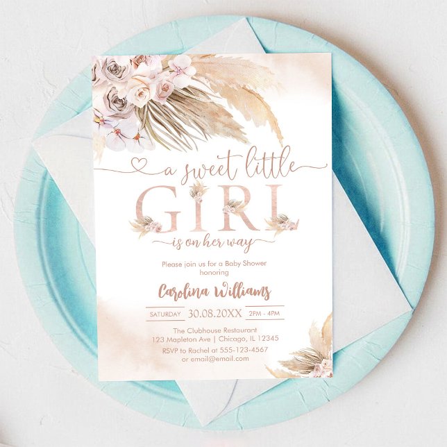Sweet Little Girl Pampas Baby Shower Invitation Einladung (Von Creator hochgeladen)