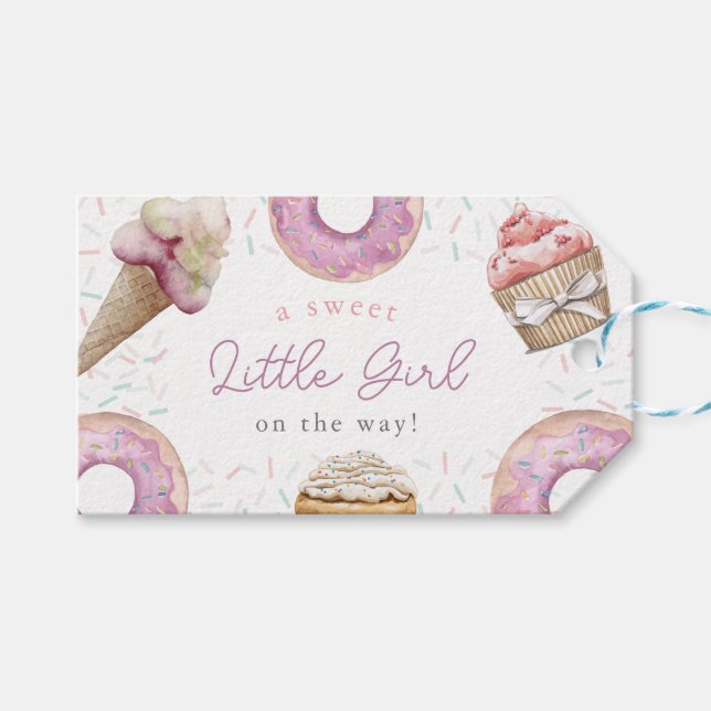 Sweet Little Girl Pink Cupcake & Donut Baby Dusche Geschenkanhänger (Vorderseite (Horizontal))