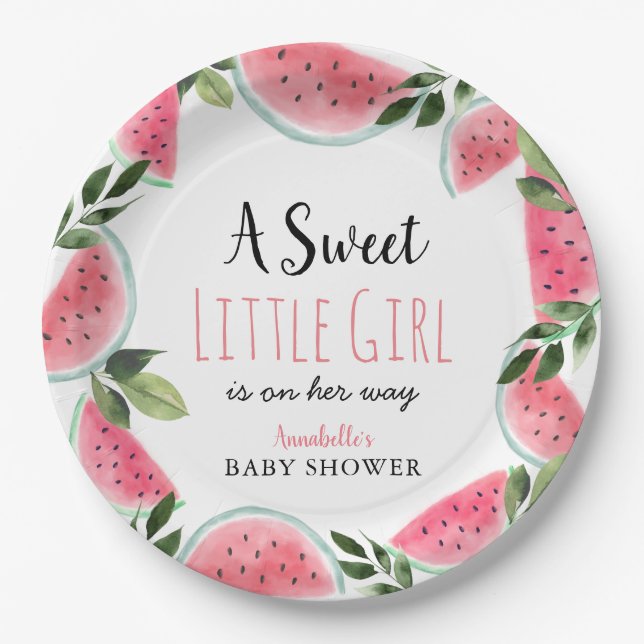 Sweet Little Girl Watermelon Babydusche Pappteller (Vorderseite)