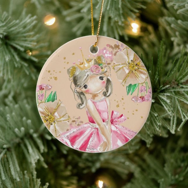 Sweet Little Gold Glitter Blush Ballerina Christma Keramik Ornament (Baum)