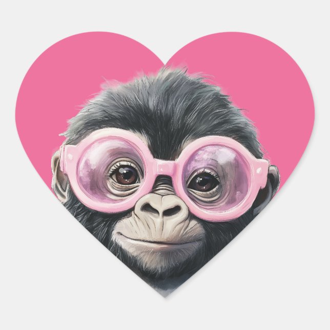 Sweet Little Gorilla Pink Hintergrund Herz-Aufkleber (Vorderseite)