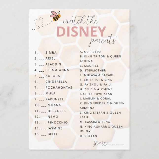 Sweet Little Honey Baby Shower Disney Parent Game Mitteilungskarte (Vorderseite)