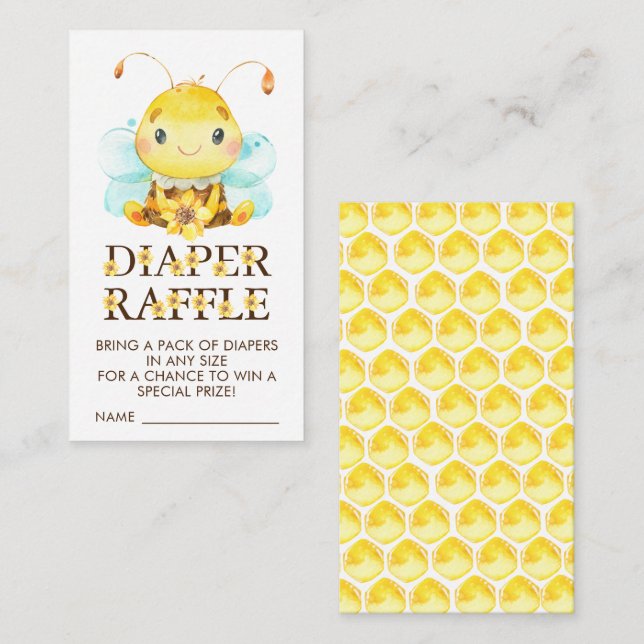 Sweet Little Honey Bee Baby Diaper Raffle Ticket Begleitkarte (Vorne/Hinten)