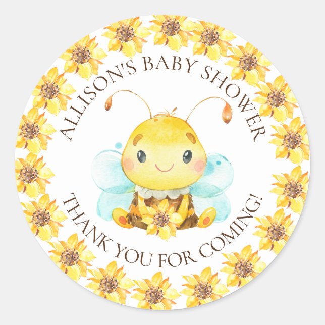 Sweet Little Honey Bee Baby Dusche Danke Clas Runder Aufkleber (Vorderseite)