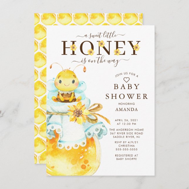 Sweet Little Honey Bee Baby Shower Einladung (Vorne/Hinten)
