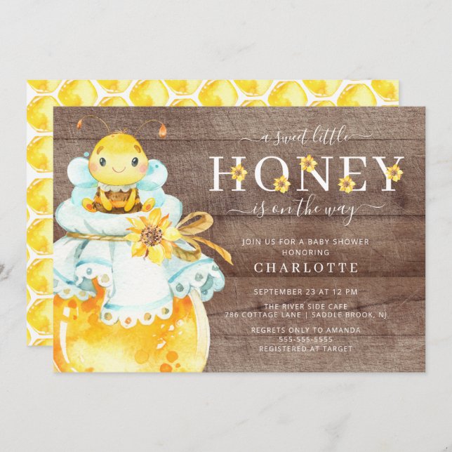 Sweet Little Honey Bee Baby Shower Einladung (Vorne/Hinten)