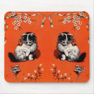 sweet little kitten and frog mousepad