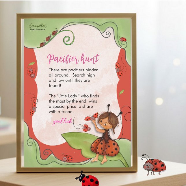 Sweet Little Ladybug Pacifier Hunter Game Sign Einladung (Sweet Little Ladybug Pacifier Hunter Game Sign Invitation)