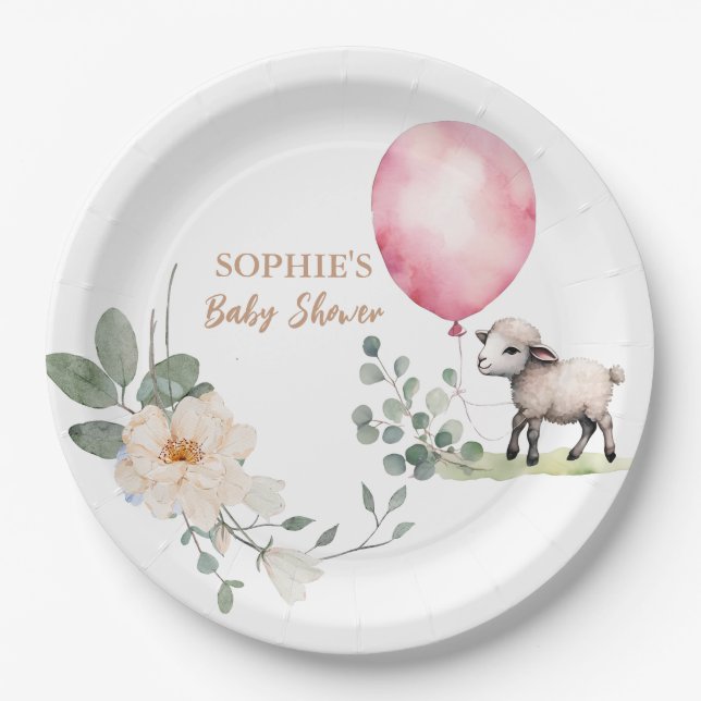 "Sweet Little Lamb" Babydusche Pink Blütendusche Pappteller (Vorderseite)