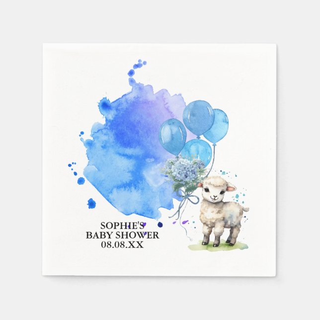 Sweet Little Lamb Blue Hydrangea Balloon Serviette (Vorderseite)
