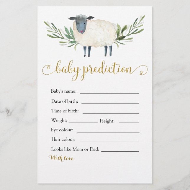 Sweet Little Lamb Greenery Baby Prediction (Vorderseite)