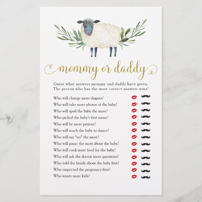 Sweet Little Lamb Greenery Mommy oder Daddy (Vorderseite)