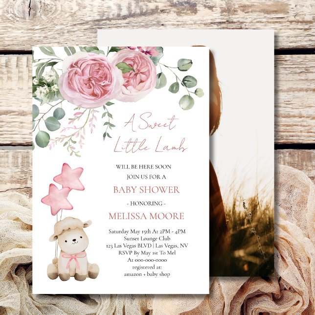 Sweet Little Lamb Mauve Pink Baby Dusche Foto Einladung (Von Creator hochgeladen)