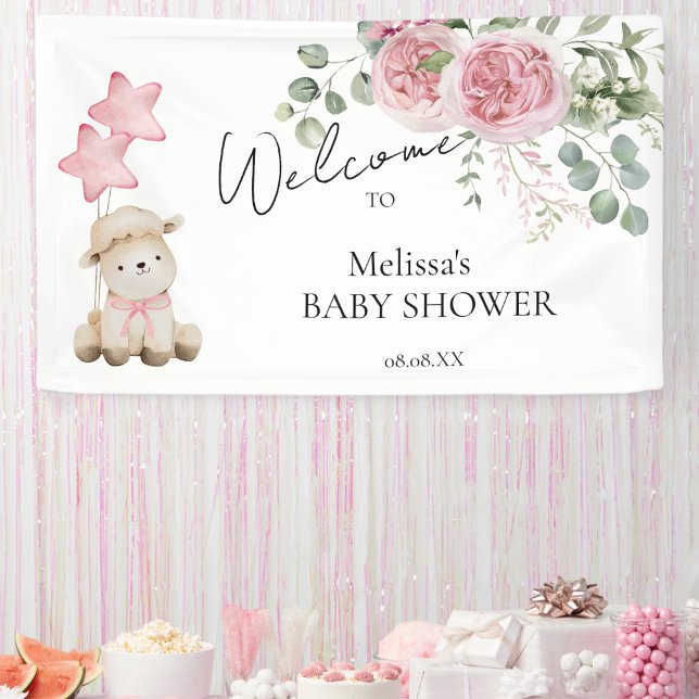 Sweet Little Lamb Pink Blume Grün Willkommen Banner (Von Creator hochgeladen)