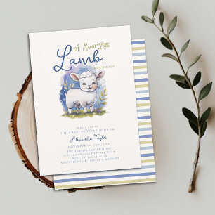 Sweet Little Lamb Whimsical Blue Boy Baby Dusche Einladung