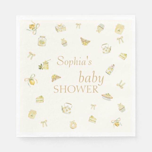 Sweet Little Lemon Watercolor Baby Shower Serviette (Vorderseite)