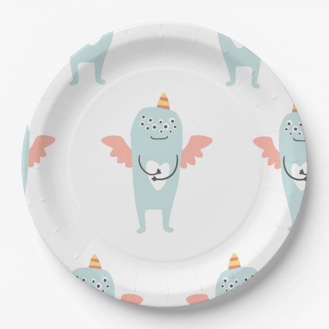 Sweet Little Mint Green Monster Party Plate Pappteller (Vorderseite)