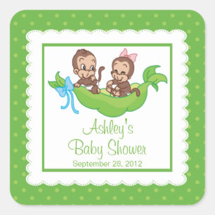 Sweet Little Monkey Twins Baby Showaufkleber Quadratischer Aufkleber