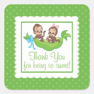 Sweet Little Monkey Twins Vielen Dank Baby Dusche Quadratischer Aufkleber
