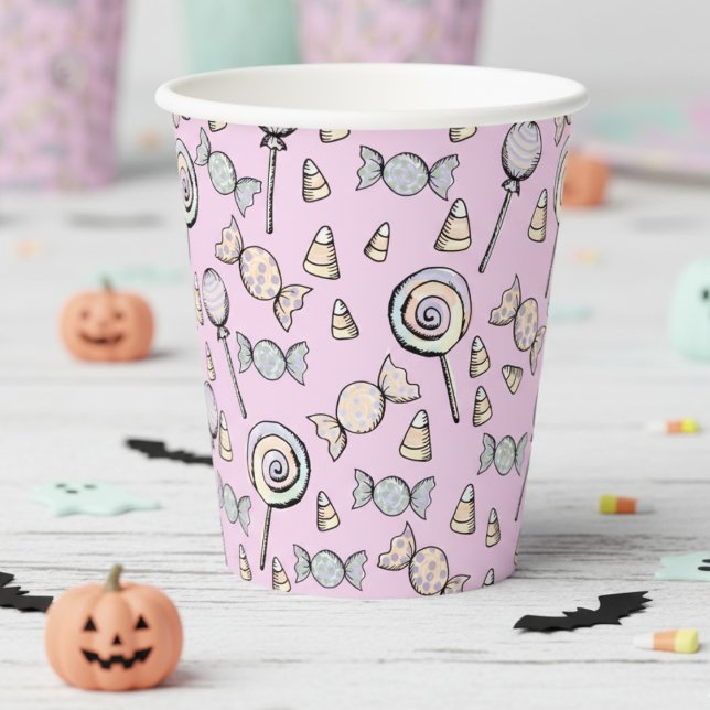 Sweet Little One Candy Thema erste Geburtstag Pappbecher (Cute Candy Pattern Sweet One Paper Cups for Her. Candy Corn, Lollipop Pink Pattern for Girl Birthday)