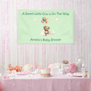 Sweet Little One on Way Green Baby Shower Banner