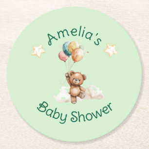 Sweet Little One on Way Green Baby Shower Runder Pappuntersetzer