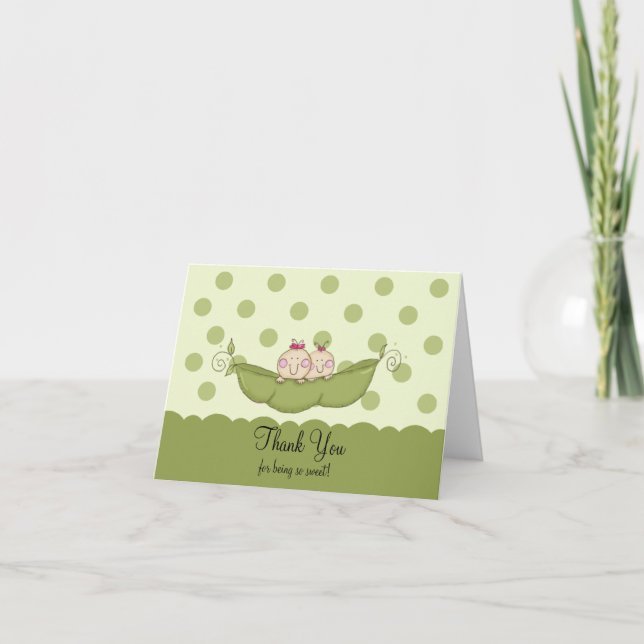 Sweet Little Pea Twin Girls Danke Note Card (Vorderseite)