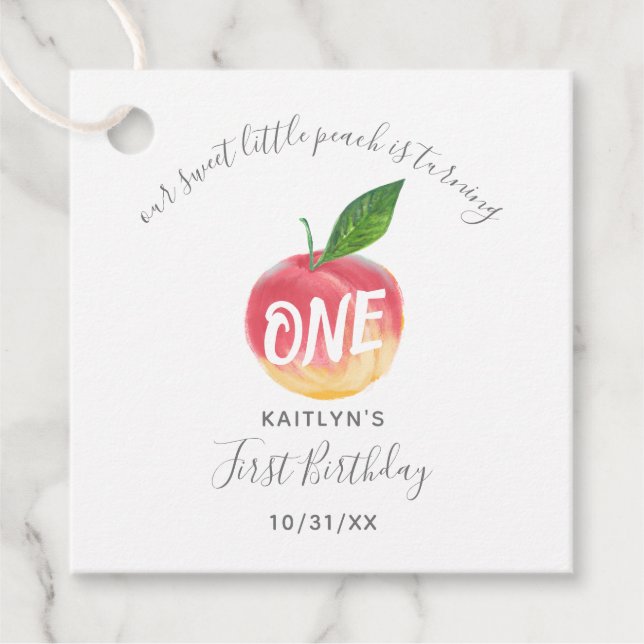 Sweet Little Peach 1. Geburtstag Geschenkanhänger (Vorderseite)