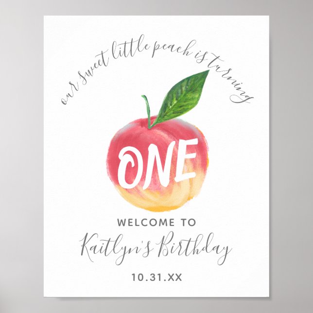 Sweet Little Peach 1. Geburtstag Willkommen Poster (Vorne)