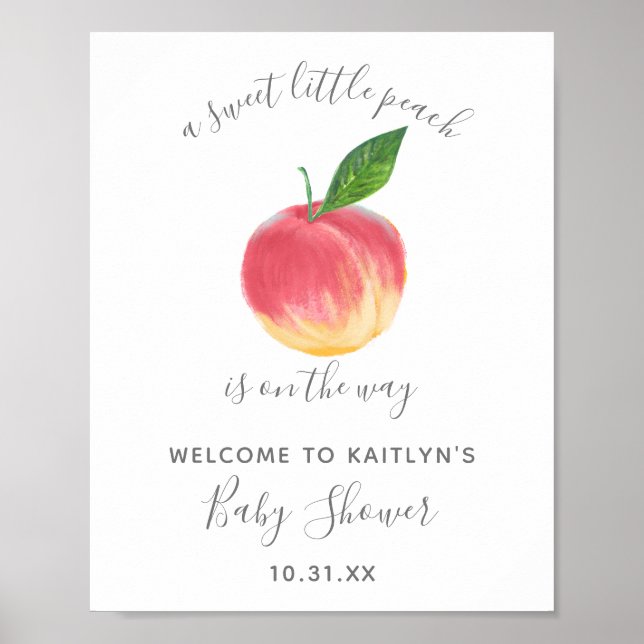 Sweet Little Peach Baby Dusche Begrüßungszeichen Poster (Vorne)